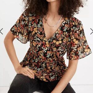 Madewell Floral Wrap Peplum Blouse Boho Short Sleeve Top Size Medium